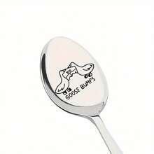 1 件【节日欢乐】雕刻不锈钢勺子，镜面抛光，长柄，生日和节日咖啡和甜点的理想礼物 - 銀色 - 查看 7