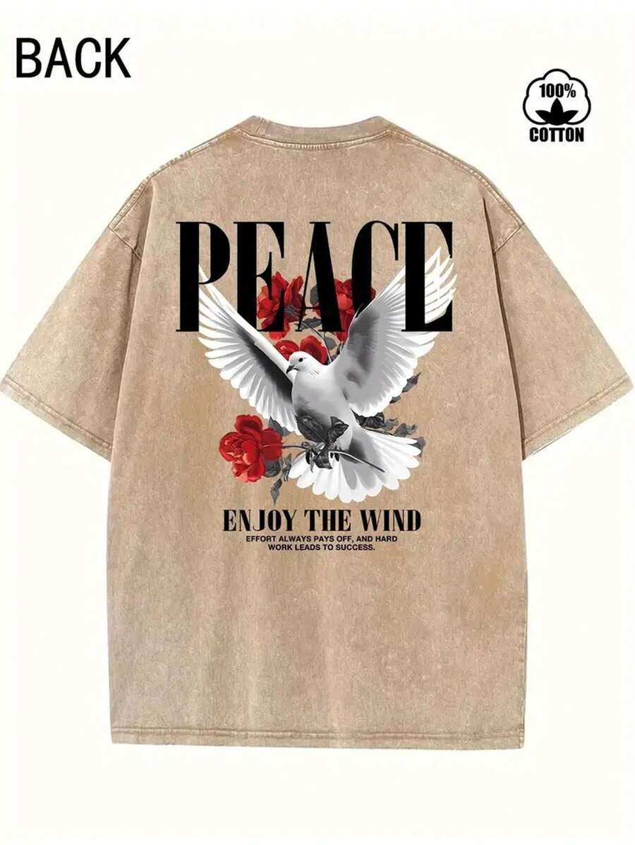 1 Pcs 230gsm New Design Printed Men's T Shirt, Versatile Round Neckline Short Sleeve T Shirt For Men - Soft & Comfortable Washed Cotton Men's Tee For All Seasons Wardrobe