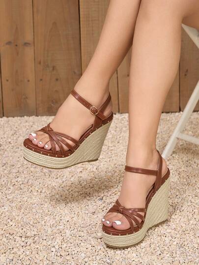 Women's Thick-Soled Wedge High Heel Casual Fashion Comfortable Rhinestone Trim Slippers