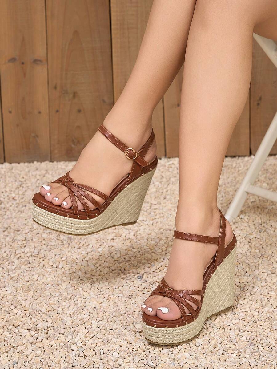 女士厚底坡跟高跟休闲时尚舒适水钻饰边拖鞋