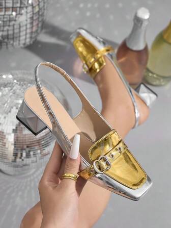 女士舒适面料低帮粗跟正装鞋，百搭优雅踝带高跟鞋，法式粗跟一脚蹬高跟鞋，适合春季