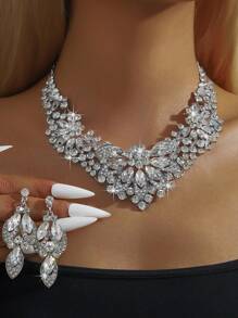 Set de 3 piezas de joyería con flores totalmente adornadas con rhinestones, accesorios elegantes - Multicolor - Ver 12