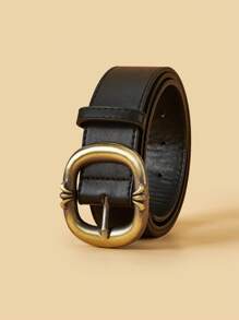 1pc Retro PU Leather Belt With Stylish Metal Buckle, Suitable For Jeans, Casual, Vintage Look, Unisex Everyday Wear