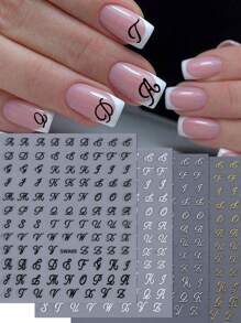 Pegatinas de letras góticas, pegatinas de uñas con letras, pegatinas de uñas 3D con letras vintage, blanco, negro, oro, plata, calcomanías adhesivas DIY, diseños de arte para uñas, decoración de uñas, fácil de usar y duraderas pegatinas de uñas, decoración de uñas DIY para salón de uñas