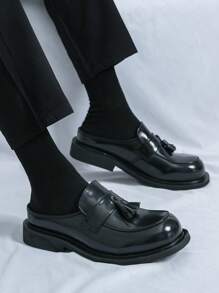 2025 Men's Loafers Slip-On Moccasins, Pointed Toe Business Casual Dress Shoes, Korean Fashion - Black - View 6