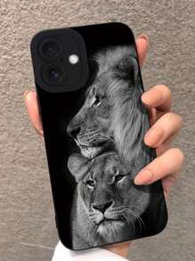1 pieza Funda de teléfono suave con absorción de golpes, con un estampado detallado y perforado de león colorido, compatible con 16/16 Pro/16 Plus/16 Pro Max, 15 Pro Max, 13, P13, P14, XS, XR, 7/8, 7P/8P, Galaxy, Redmi