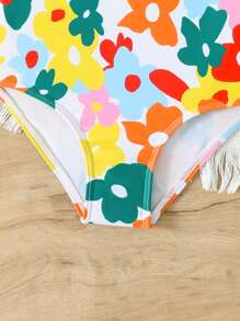 1pc Floral Print Tie Shoulder Swimsuit, Lightweight & Breathable, Spring/Summer - Multicolor - View 5