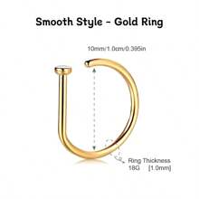 2 Pieces/1-Piece Fashion Nose Rings, Gold And Silver Stainless Steel Nose Rings, Non-Piercing Design Fake Nose Rings, Punk Style, Hip Hop Style, D-Shaped Nose Rings, Crystal Nose Rings, Zirconia-Inlaid Fake Nose Rings