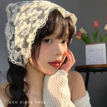 1 件白色针织花网三角围巾头带、发饰、头巾头带、发带 - 白色 - 查看 3