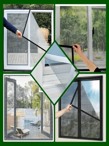 1 sztuka Czarna koronkowa zasłona okienna z czarną krawędzią, środek odstraszający komary na cztery pory roku, zasłona okienna odstraszająca komary do salonu i sypialni, samoprzylepna wielokrotnego użytku moskitiera, elegancki i prosty design, ściśle tkany, światło i ekran okienny, wentylacja, zmywalna, ręcznie robiona dekoracja domu