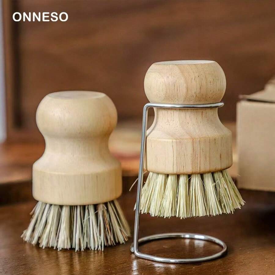 1 pieza Estropajo de madera natural, cepillo de limpieza de fibra de sisal para utensilios de cocina, ollas, sartenes y vajilla