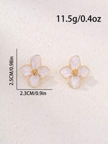 1 Pair Colorful Enameled Four-Petal Daisy Stud Earrings, Minimalist And Versatile For Daily Wear, Sweet & Suitable For Holiday Gift