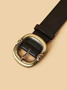 1pc Retro PU Leather Belt With Stylish Metal Buckle, Suitable For Jeans, Casual, Vintage Look, Unisex Everyday Wear