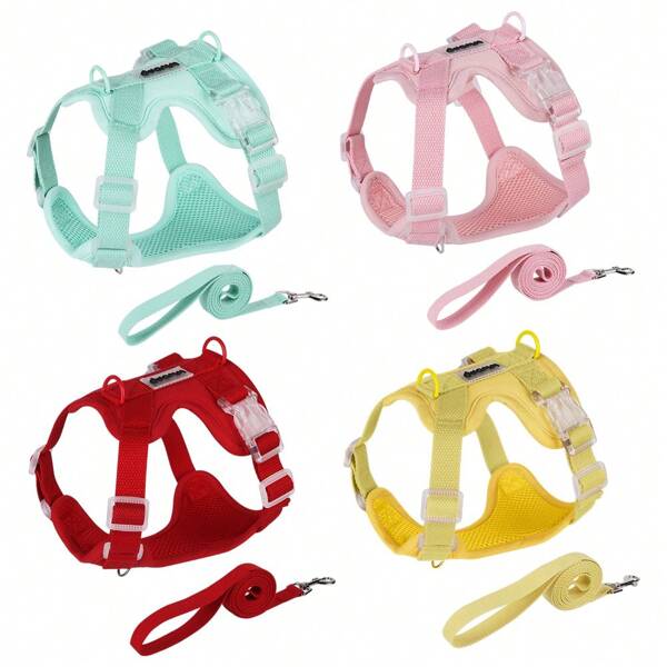 Conjunto de coleira e guia para cães para caminhadas, colete à prova de fuga com malha macia, alça ajustável, faixas refletivas para gatinhos e cachorros Visite a loja LUCKYPAW