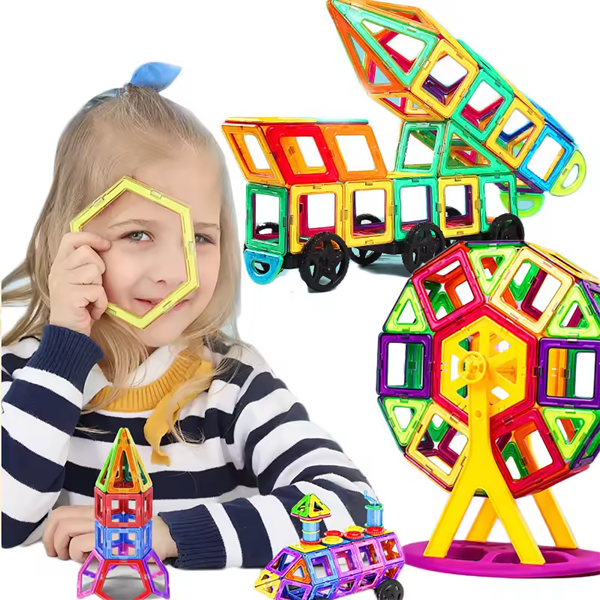 Blocos de construção magnéticos de tamanho grande - Conjunto de construção de brinquedos STEM com ímãs DIY, brinquedos magnéticos educacionais de aprendizagem para meninos e meninas, cores aleatórias, brinquedos magnéticos para presente de festival/aniversário