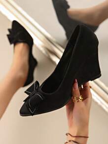 Women's Wedge Shoes, Professional Style High Heel, Pointed Toe, Suede, Fashion Comfortable Versatile Increased Height, Plus Size