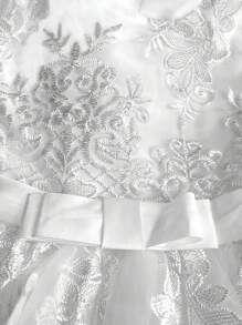 Flower Girl Long Sleeve Mesh Embroidered Floral Gown Elegant Princess Tulle Ball Gown  Wedding Party Dress Prom Gown Dress - 白色 - 查看 4