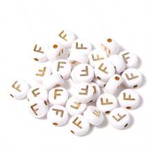 150/300/600 pezzi di perline in acrilico con motivo a lettere dorate su sfondo bianco, 4x7mm, adatte per la realizzazione di gioielli fai-da-te, progetti di collane e braccialetti