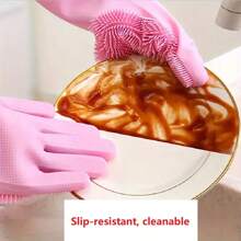 1 Pair Silicone Dishwashing Gloves - Universal For Left & Right Hands, Waterproof, Kitchen Cleaning Magic Gloves For Glass, Furniture, Bathroom And Floor - Hand Washable, Silicone & Lead Free - Multicolor - View 4
