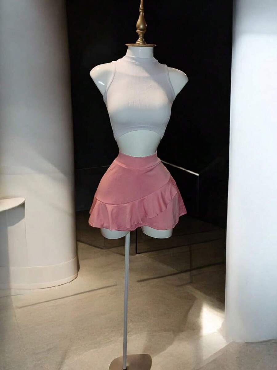 Falda deportiva Premium de olanes - Rosa coral - Ver 1
