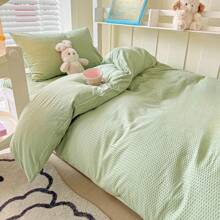 1 套纯色华夫格床上用品套装 - 包括羽绒被套、床笠、2 个枕套、柔软舒适的涤纶、透气、可机洗、适合所有季节 - 不包括被子和枕芯