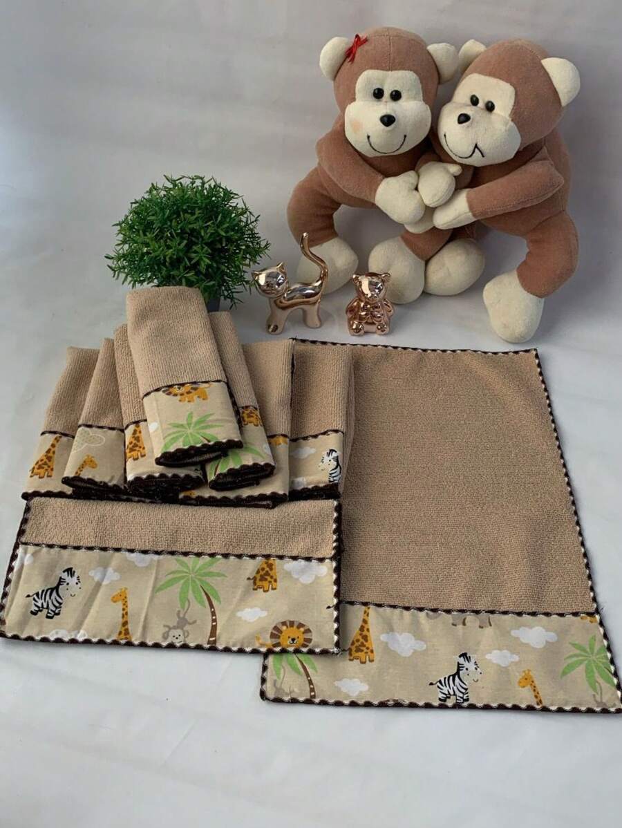 Kit Of 6 Baby Hygiene Wipes Extra Soft Terry Cloth Various Colors - Caqui - Ver 1