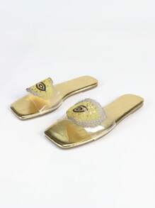 1 par de sandalias planas minimalistas de metal dorado para mujer, para uso casual, en el hogar, de vacaciones y de fiesta - Dorado - Ver 4