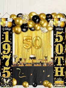 1 Set Black & Gold Glitter Birthday Porch Banner - 70.8 X 11.8 Inches, Multiple Age Ranges (16/18/20-80 Years Old) Porch Sign, For Birthday Party Decor, Outdoor Porch Backdrop, And Gifts