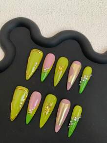 Diez piezas de uñas para altas francesas talladas a mano que se pueden dar a amigos o novias para usar repetidamente