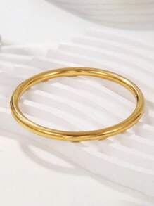 1pc Minimalist Chinese Style Nondroppy Shiny Plain Bangle Bracelet, Versatile Titanium Steel Wristband