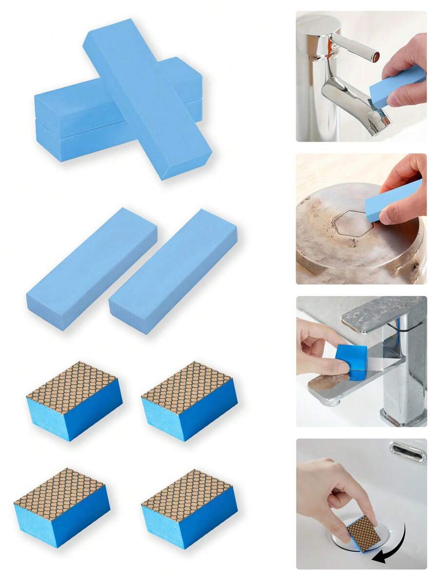 2pcs Rust Remover & Stain Remover, Magic Eraser Sponge, Abrasive Sponge Block, Blemish-Free Sponge Wipe, For Bathroom Glassware, Kitchen Pot Stains, Faucet, Cookware & Glassware Cleaning Tool, Removes Dirt, Rust & Limescale