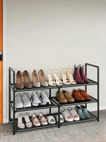 Estantería para zapatos de 3 niveles, sostiene de 12 a 15 pares, estantería apilable resistente, organizador de zapatos de tela expandible y ajustable, organizador de almacenamiento de zapatos de metal duradero