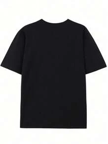 Vigoroso caballero 1 pieza 100% impresión de algodón de la nueva camiseta para hombres de 220 gramos, camiseta estampada, camiseta para hombre, casual de verano de manga corta-SY2K, estampado de texto en inglés de manga corta... Camiseta de algodón de moda para hombre, opcional de varios colores, regalo sorpresa para amigos y familia - Negro - Ver 2