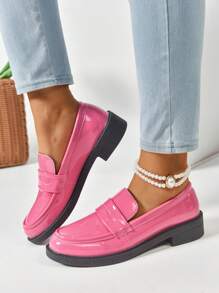 2025 Spring/Autumn British Style Soft Leather Loafers Women Shoes, Thick Sole Slip-On Casual Flats, Versatile [Note: Please Order One Size Smaller Than Usual] - Pink - View 2