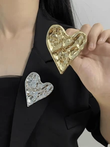 1 pieza Broche en forma de corazón con volante asimétrico de metal, corsage exquisito de alta gama, boutonniere único para traje, suéter - broche de corazon - Ver 2