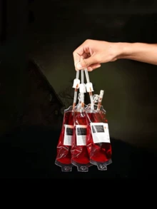 3 件套血袋饮料装饰套装，塑料双管饮料袋，适用于派对装饰，无需电源，庆祝活动的服装和道具 - 彩色 - 查看 4