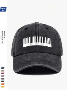 Charming Music Baseball Cap With Piano Print, Casual Trucker Hat Unisex Hip Hop Music Party Sun Hat For Men And Women. Comfortable Breathable Vintage Curved Brim. Adjustable Size, Suitable For Daily Casual, Outdoor, Beach, Hunting, Fishing, Music Festival, Easter, Father's Day, Mother's Day And Ideal Gift For Friends. All Season Accessory.