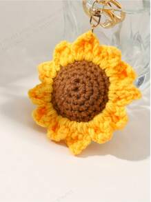 1 pieza Llavero de girasol, llavero de girasol tejido a mano, llavero de hilo tejido, colgante decorativo para bolso, regalo para un amigo