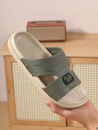 男士一脚蹬皮革凉鞋，防滑厚底，休闲户外拖鞋，适合驾车、工作和海滩