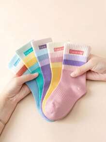 5 pares de calcetines de media pantorrilla de unicolor para niñas, estilo lindo de princesa, aptos para estudiantes, deportes, todas las estaciones
