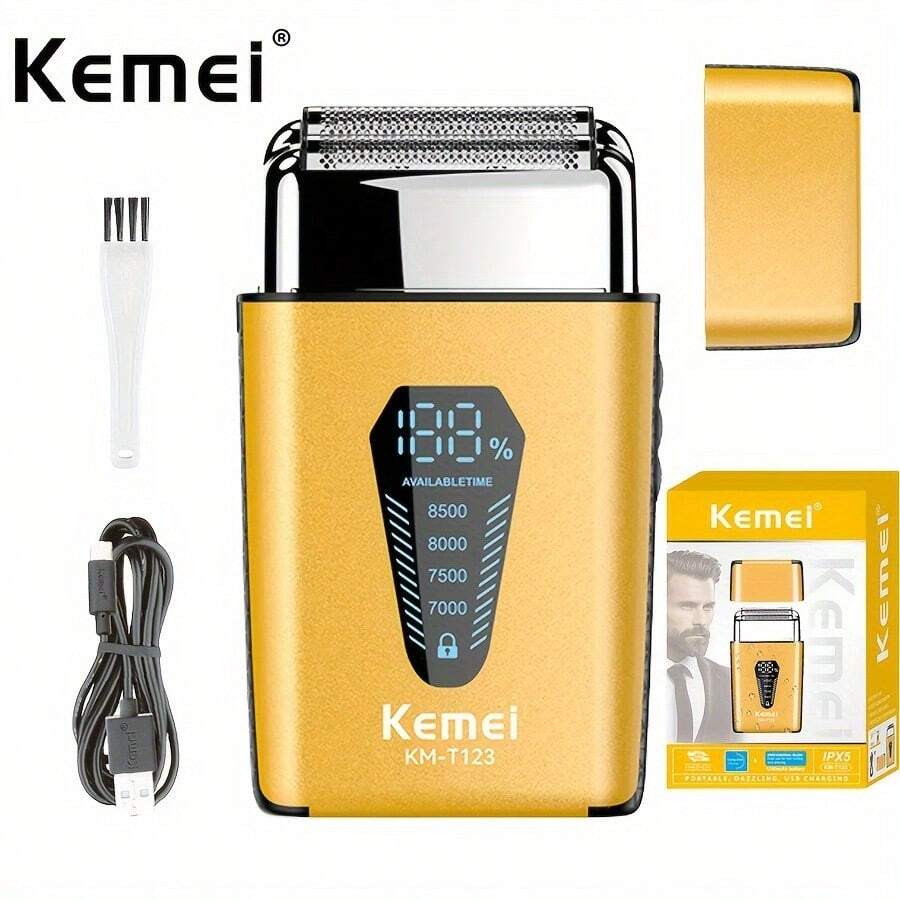 Kemei 科美 KM-T123 电动剃须刀胡须修剪器金属充电剃须刀理发器修剪器剃须刀 - 黃色 - 查看 1