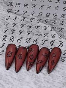 Pegatinas de letras góticas, pegatinas de uñas con letras, pegatinas de uñas 3D con letras vintage, blanco, negro, oro, plata, calcomanías adhesivas DIY, diseños de arte para uñas, decoración de uñas, fácil de usar y duraderas pegatinas de uñas, decoración de uñas DIY para salón de uñas