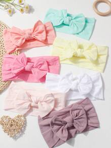 7pcs/Set Candy Color Nylon Bows Headbands Set For Infant, Suitable For Daily Wear - Multicolor - View 6