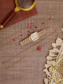 5pcs/Set New Fashionable Popular Women's Roman Scale Steel Band Quartz Watch + Rhinestone Butterfly Shell Bracelet Set, Suitable For Daily Matching, Anniversary, Holiday Gift - Gold - View 2