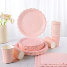 1 套 24 件淡粉色花卉一次性盘子、餐巾和杯子，适用于派对、生日、婚礼、野餐 - 淺粉色 - 查看 3