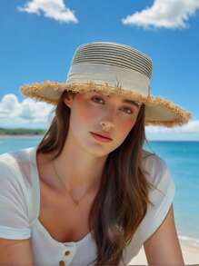 2025 夏季女士波西米亚草帽，高 UPF 50+ 防晒 - 手工编织可折叠沙滩帽，适合户外旅行，宽边优雅设计，4 种颜色可选