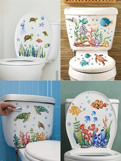 1pc Home Decorations Ocean Series Toilet Sticker,Toilet Lid Decal, Toilet Water Tank Sticker,Wall Sticker,Self-Adhesive Decal, Aesthetic Home Decoration,Home Essential,Funny Items,Vinyl Decal For Home Decorations, Fall Decor Decoration Items Refresh Your Home Bathroom Decor