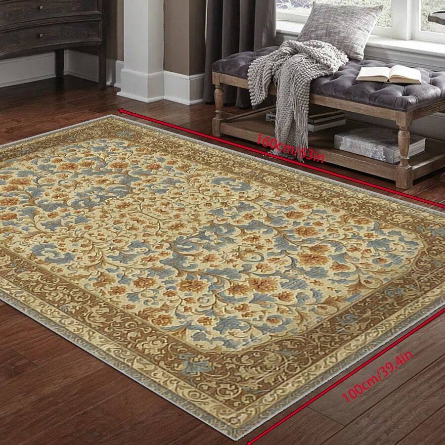 [Crystal Velvet 700g/㎡ Embossed Bottom 5mm Thick] Vintage European Style Floral Pattern Modern Carpet For Living Room, Kitchen, Bedroom, Study, Bathroom