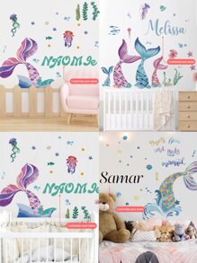 [Aangepaste kinderkamerdecoratie] Gepersonaliseerde muursticker met cartoon zeedieren + aangepaste babynaam als herdenkingssticker, geschikt voor kinderkamer, verjaardag, babyshower, kleuterschooldecoratie (verwijderbare sticker)