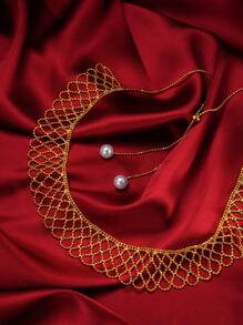 1 Pc Elegant Lace Choker Necklace, Graceful High-End Women Choker Collar Necklace For Brides, Weddings, Parties, Gifts For Lovers - Yellow Gold - View 3